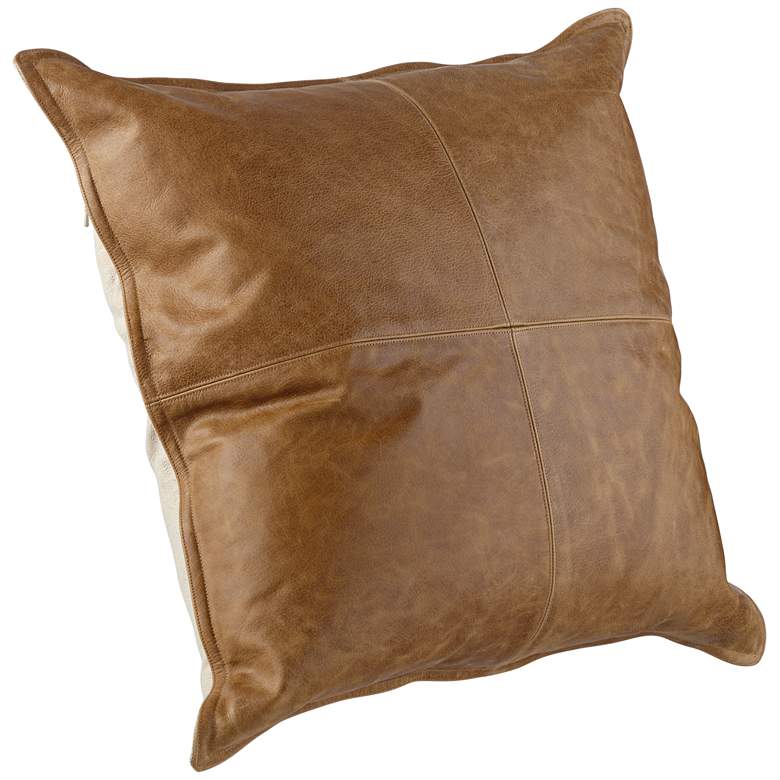 Image 4 Classic Tan Leather 22" Square Throw Pillow more views