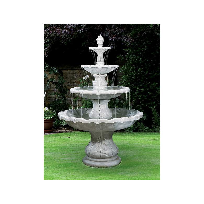 Classical Finial 86&quot; High Ivory Gray 4-Tier Outdoor Fountain