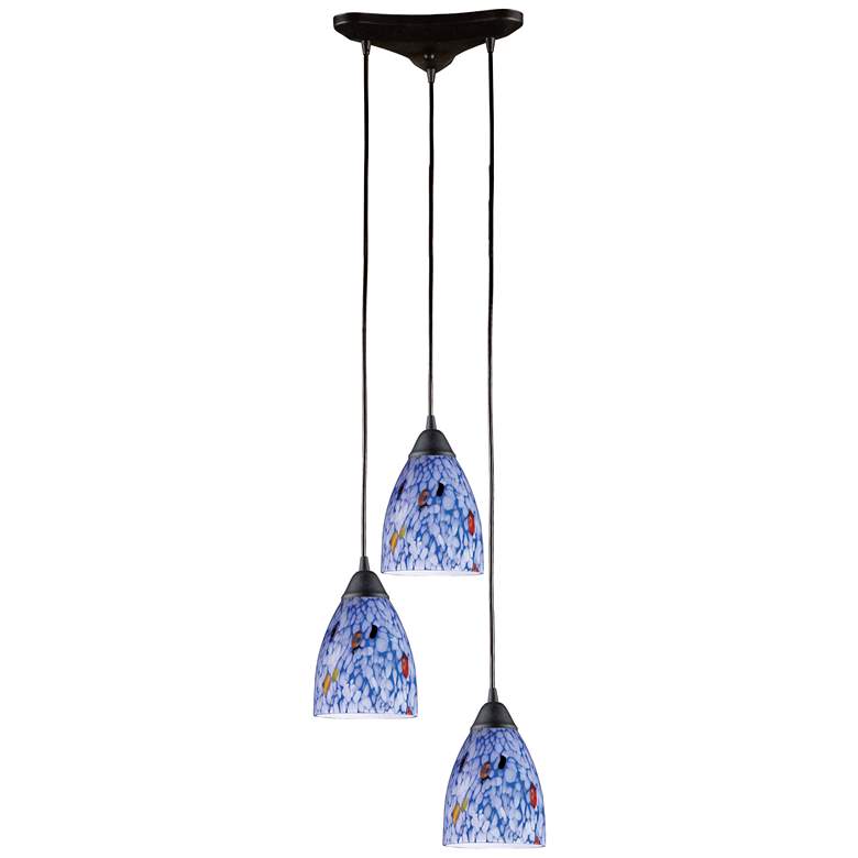 Image 1 Classico 10" Wide 3-Light Pendant - Dark Rust with Starburst Blue Glas