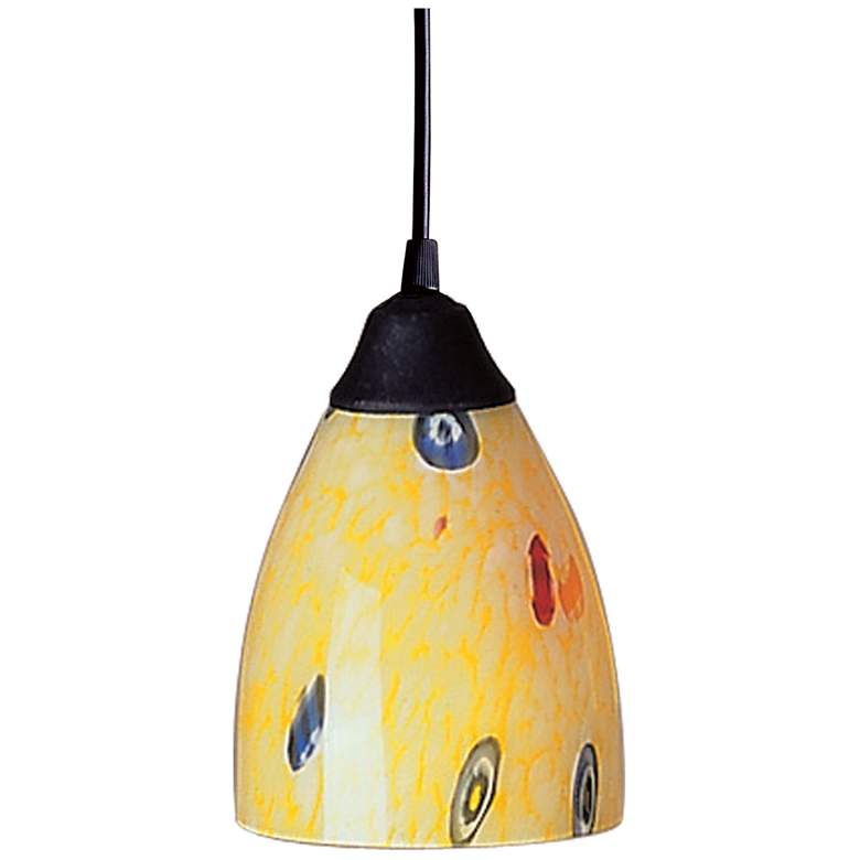 Image 1 Classico 5 Wide 1-Light Pendant Dark Rust with Yellow Blaze Glass