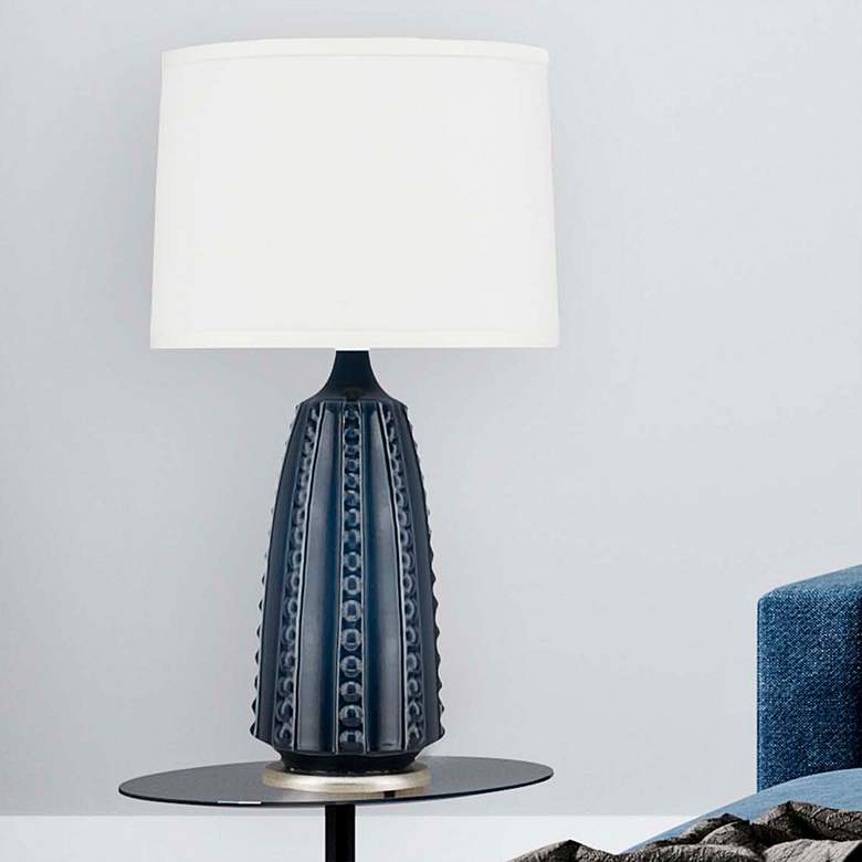 Image 1 Classics 34" Modern Glazed Midnight Blue Ceramic Table Lamp