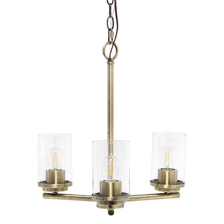 Image 2 Classix 15 inch Wide Antique Brass Metal 3-Light Pendant