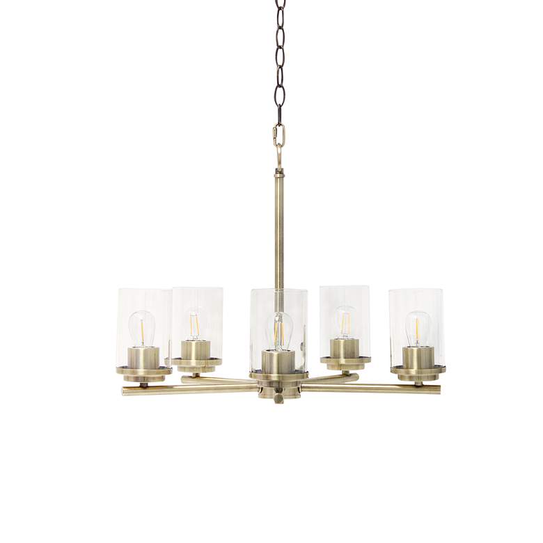 Image 2 Classix 20 1/2 inch Wide Antique Brass Metal 5-Light Pendant