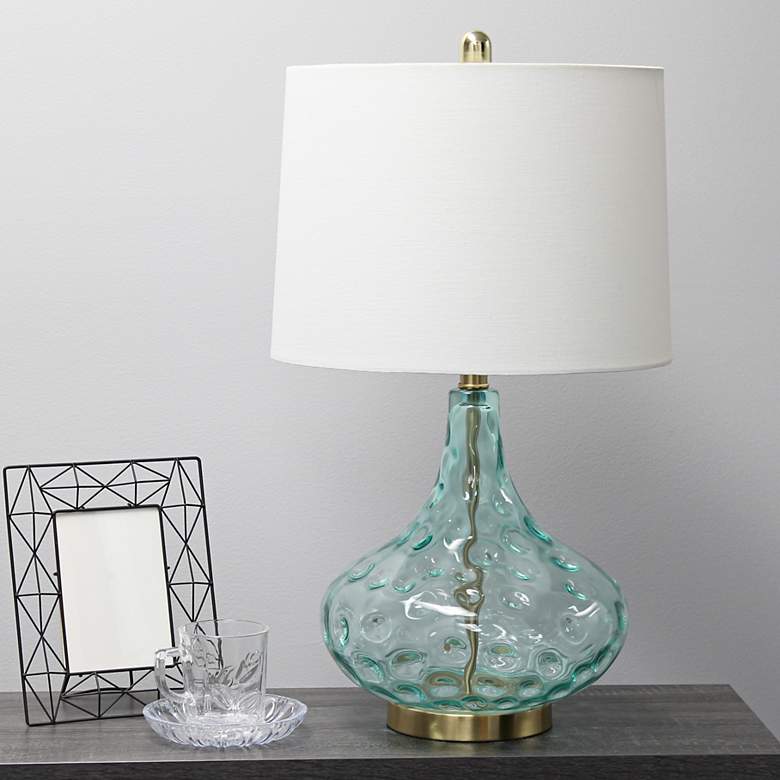 Image 1 Classix Dimpled Blue Glass Table Lamp