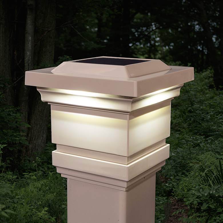 Image 1 Classy 6 1/2 inch High Tan Outdoor Solar LED Post Cap