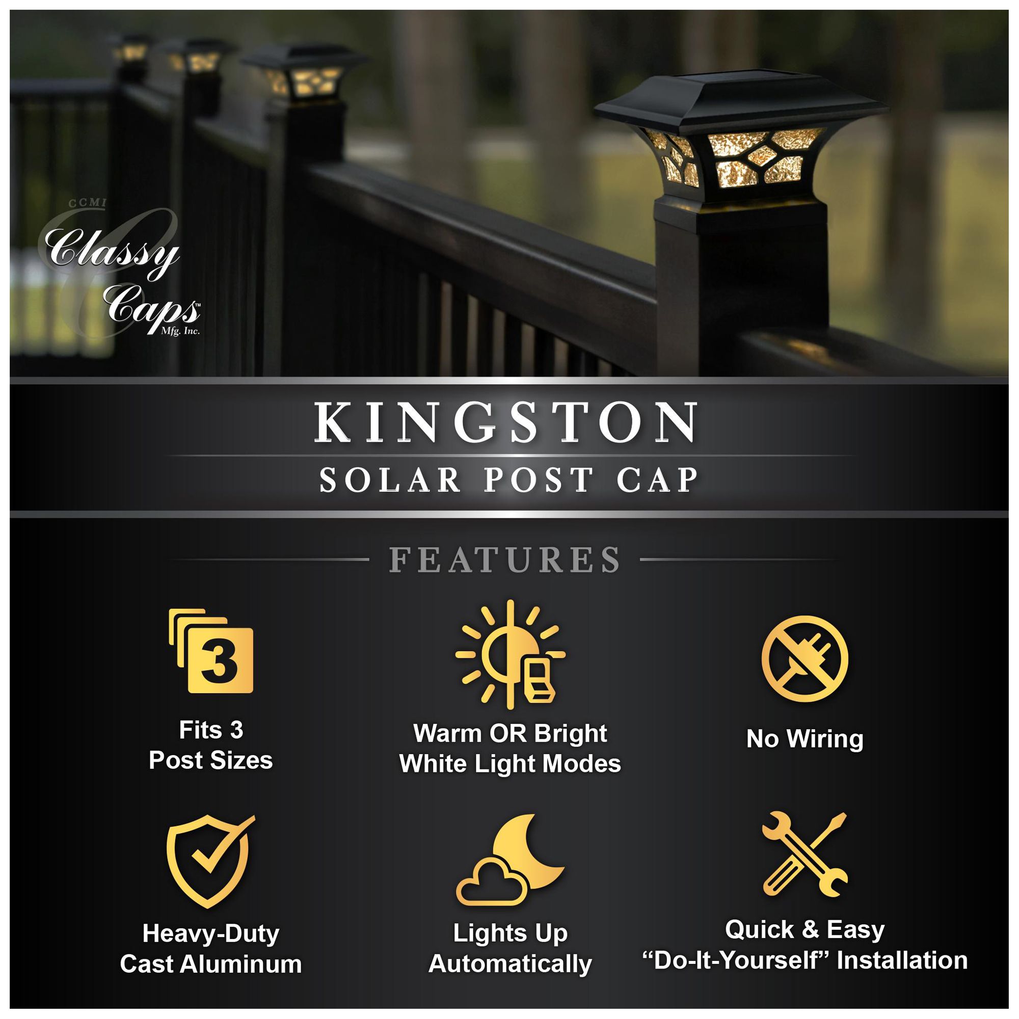 Image 7 Classy Caps 2 In. x 2 In. Kingston Solar Post Cap more views