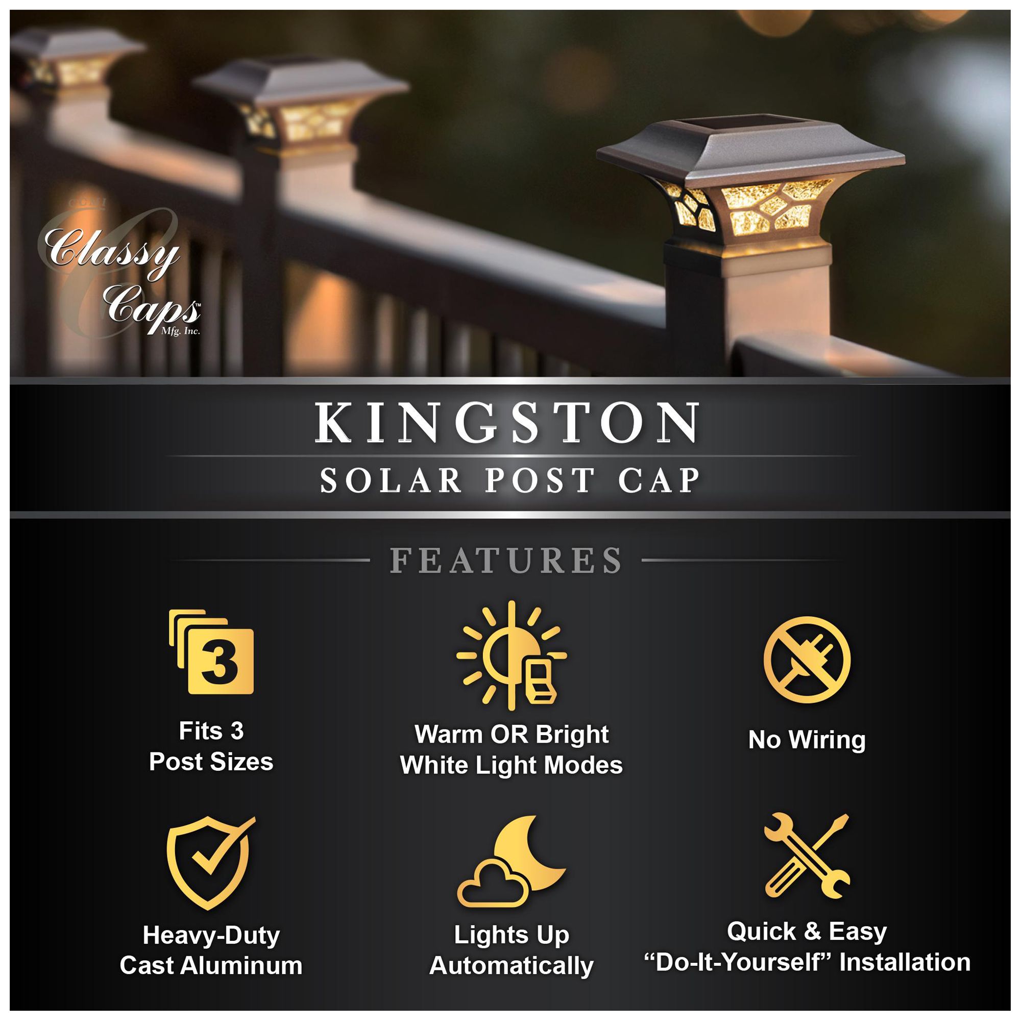 Image 7 Classy Caps 2 In. x 2 In. Kingston Solar Post Cap more views