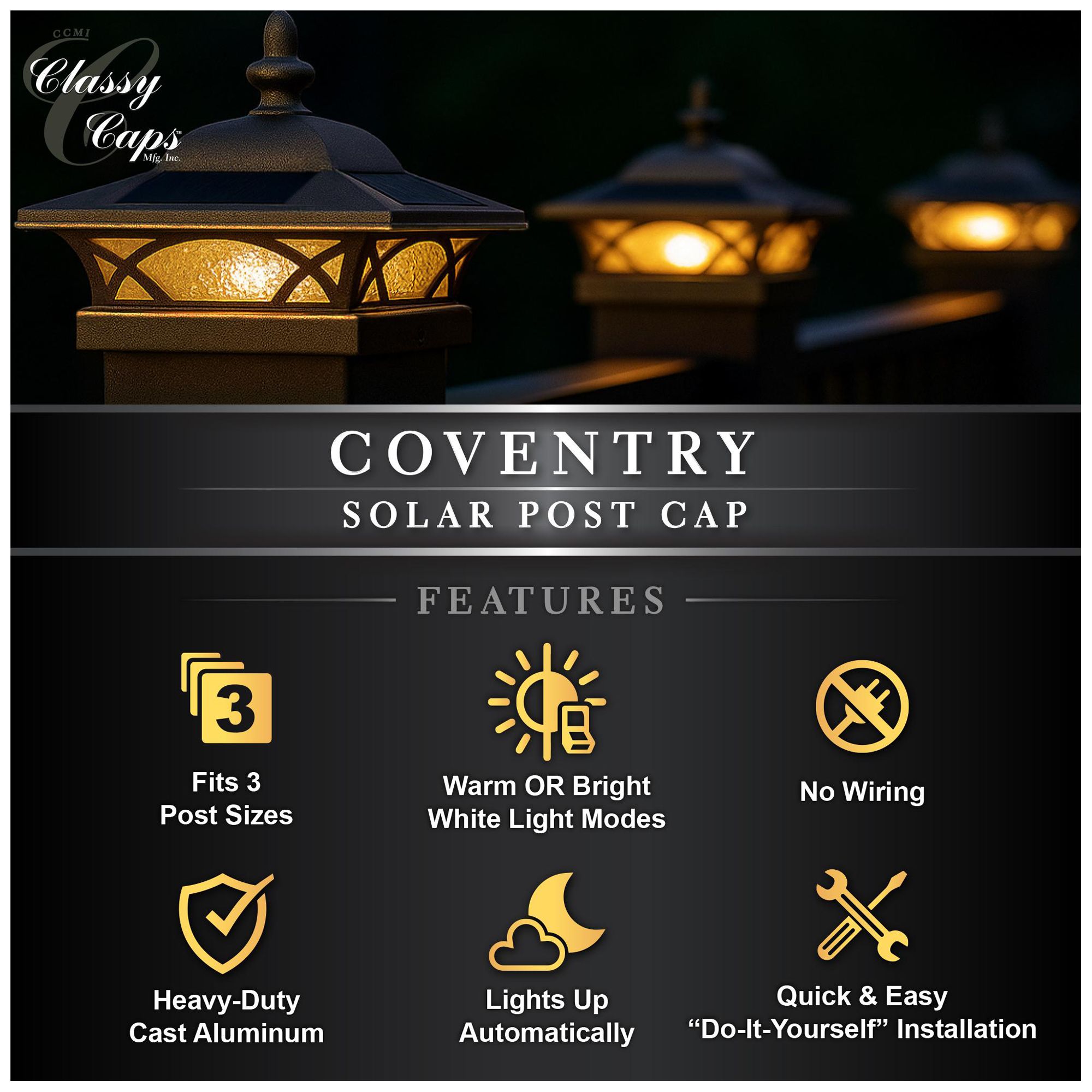Image 7 Classy Caps 5 In. x 5 In. Coventry Solar Post Cap more views