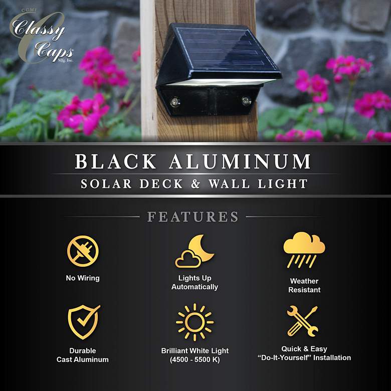 Image 6 Classy Caps Canarsie 3 1/2 inch Wide Black Outdoor Solar LED Deck Light more views