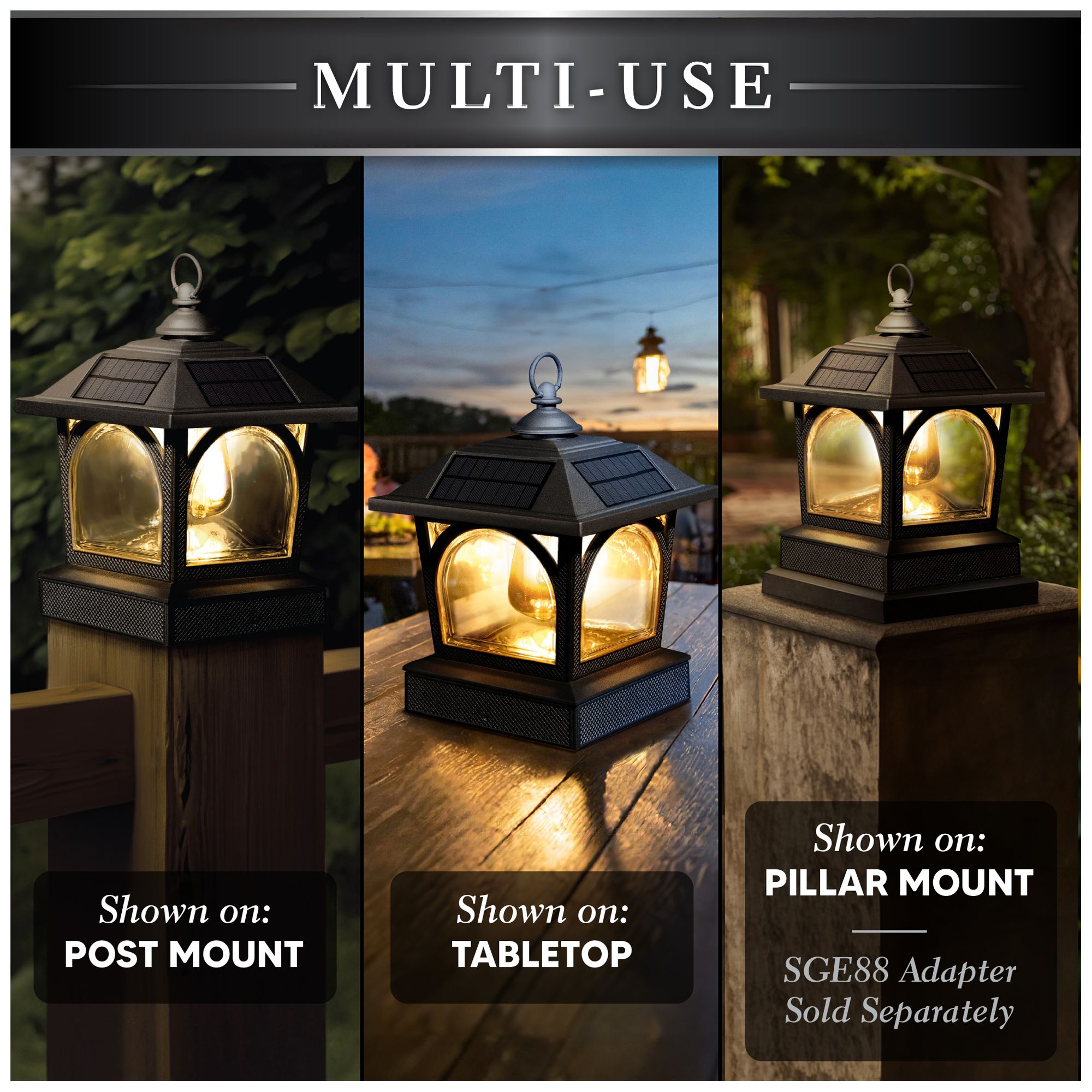 Image 3 Classy Caps Edison Solar Lantern/Post Cap more views