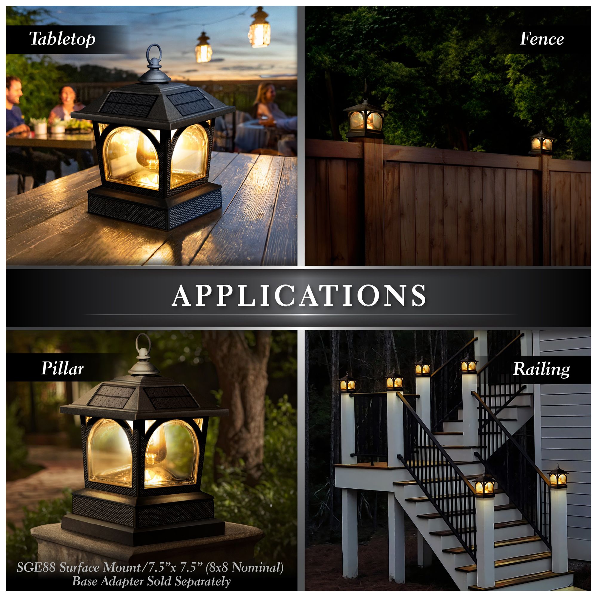 Image 6 Classy Caps Edison Solar Lantern/Post Cap more views