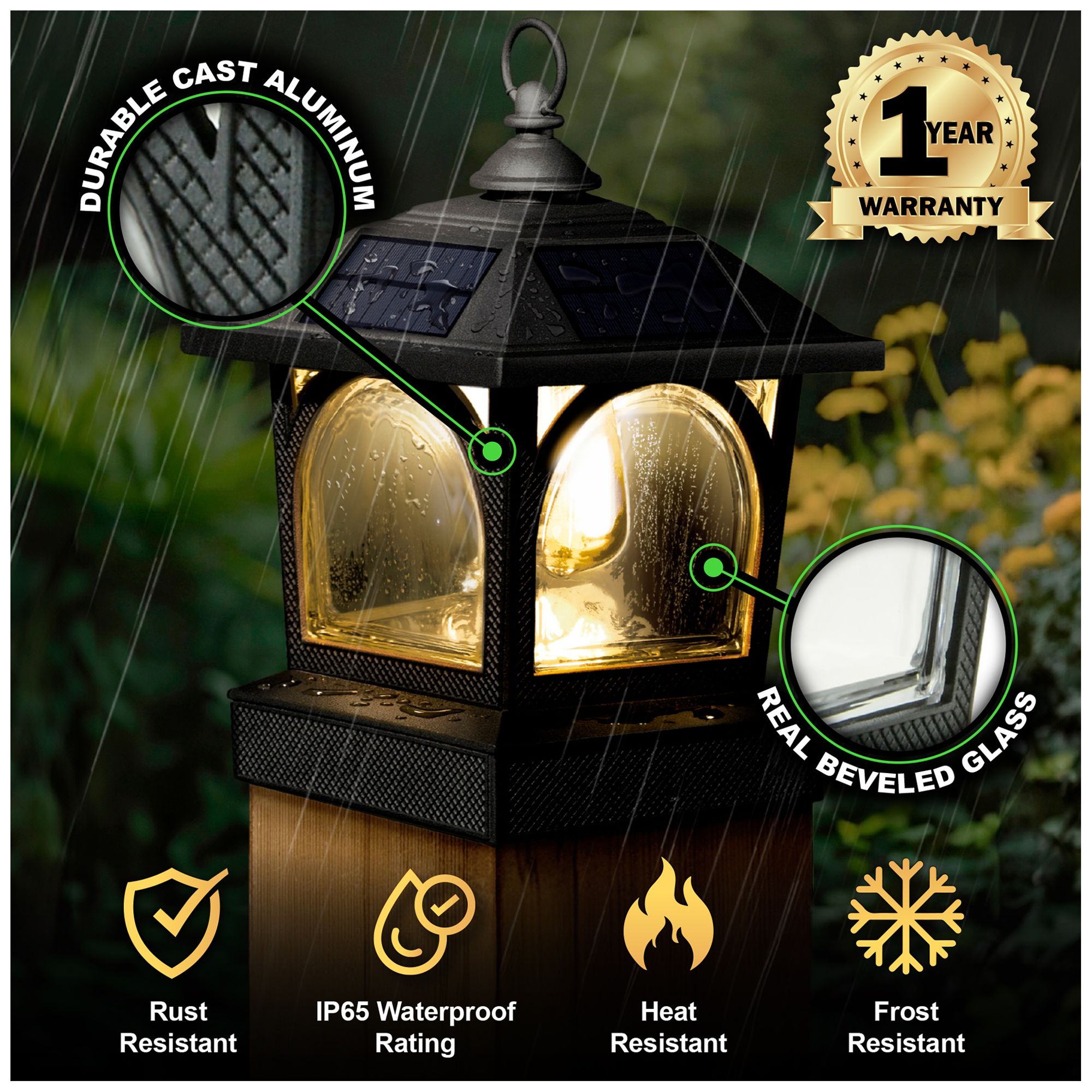 Image 7 Classy Caps Edison Solar Lantern/Post Cap more views