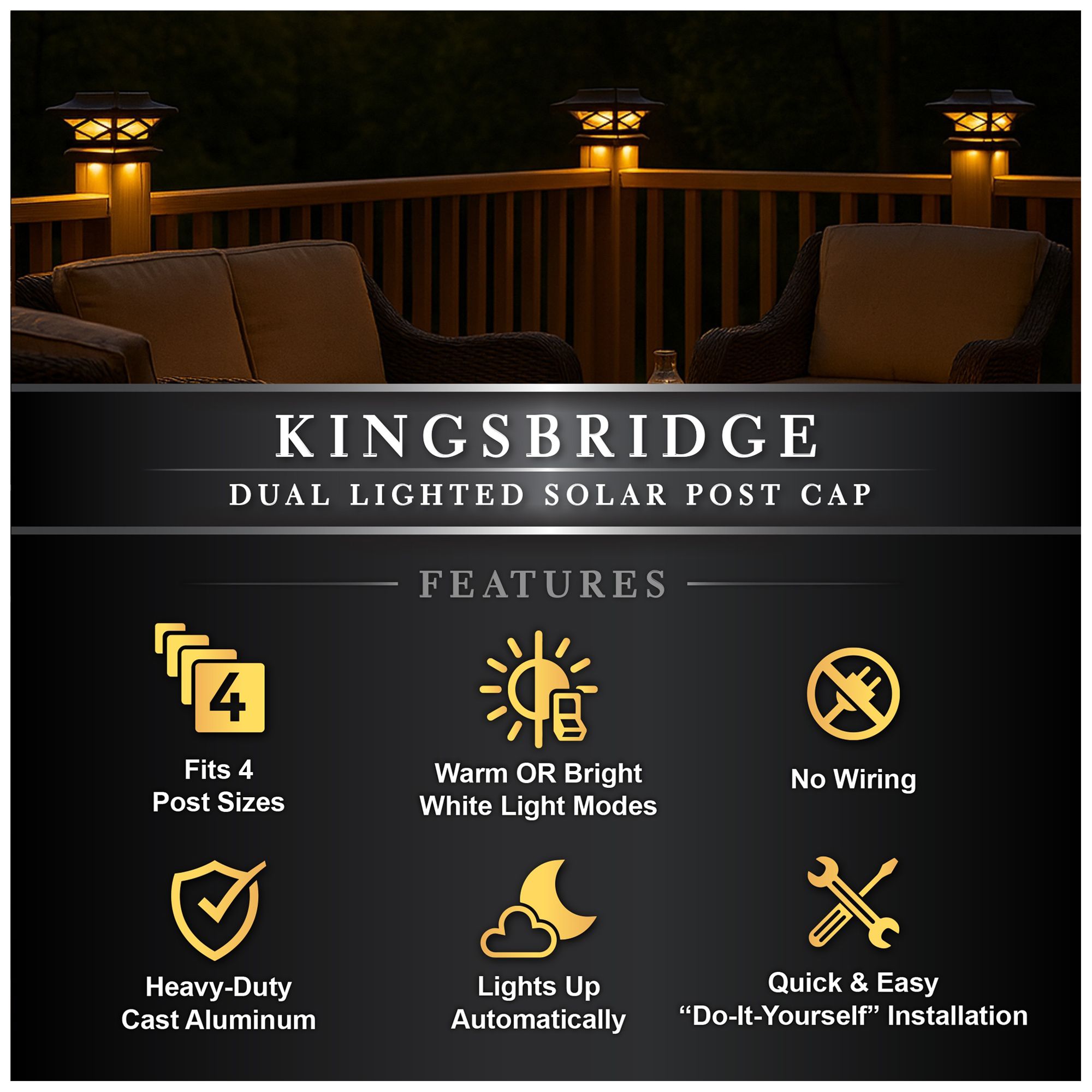 Classy Caps Kingsbridge Dual Lighted Solar Post Cap