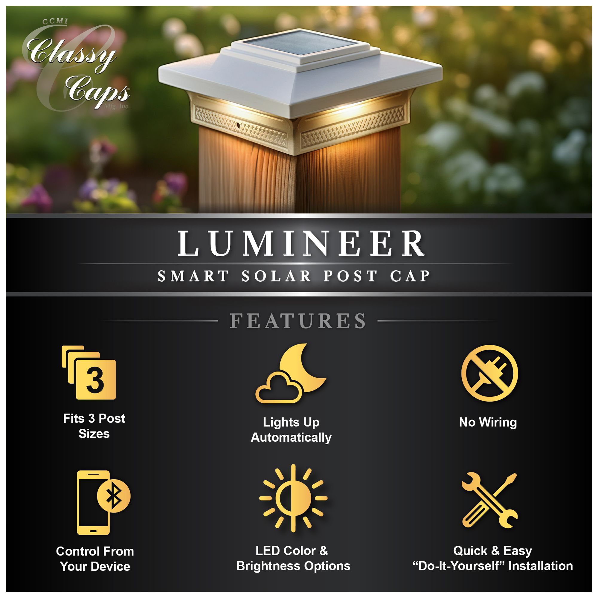 Image 5 Classy Caps Lumineer Smart Solar Post Cap more views