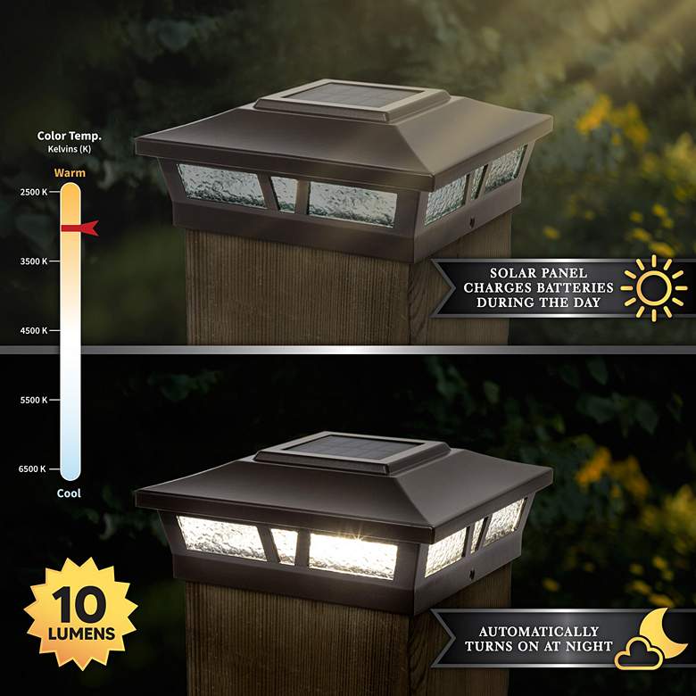 Image 5 Classy Caps Oxford 6"x6" Aluminum Outdoor LED Solar Post Cap more views
