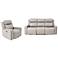 Claude 2 Piece Dual Power Reclining Sofa Set in Light Grey Leather, Wood