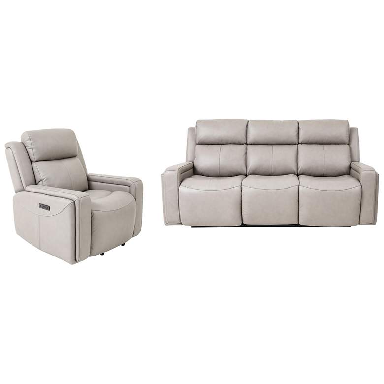 Image 1 Claude 2 Piece Dual Power Reclining Sofa Set in Light Grey Leather, Wood