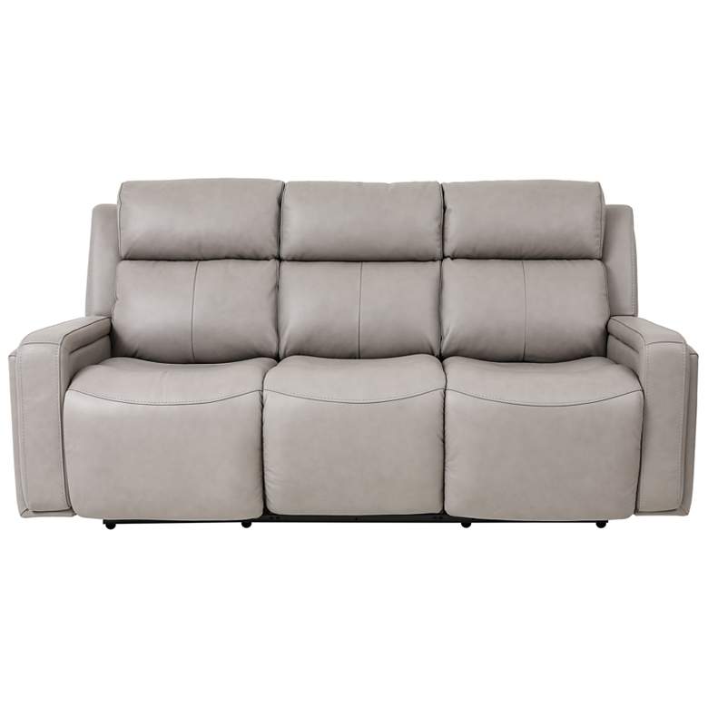 Image 1 Claude 83 In. Dual Power Reclining Sofa in Light Grey Leather and Pine Wood
