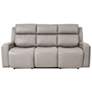 Claude 83 In. Dual Power Reclining Sofa in Light Grey Leather and Pine Wood