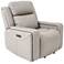 Claude Dual Power Recliner Chair in Light Grey Leather and Pine Wood