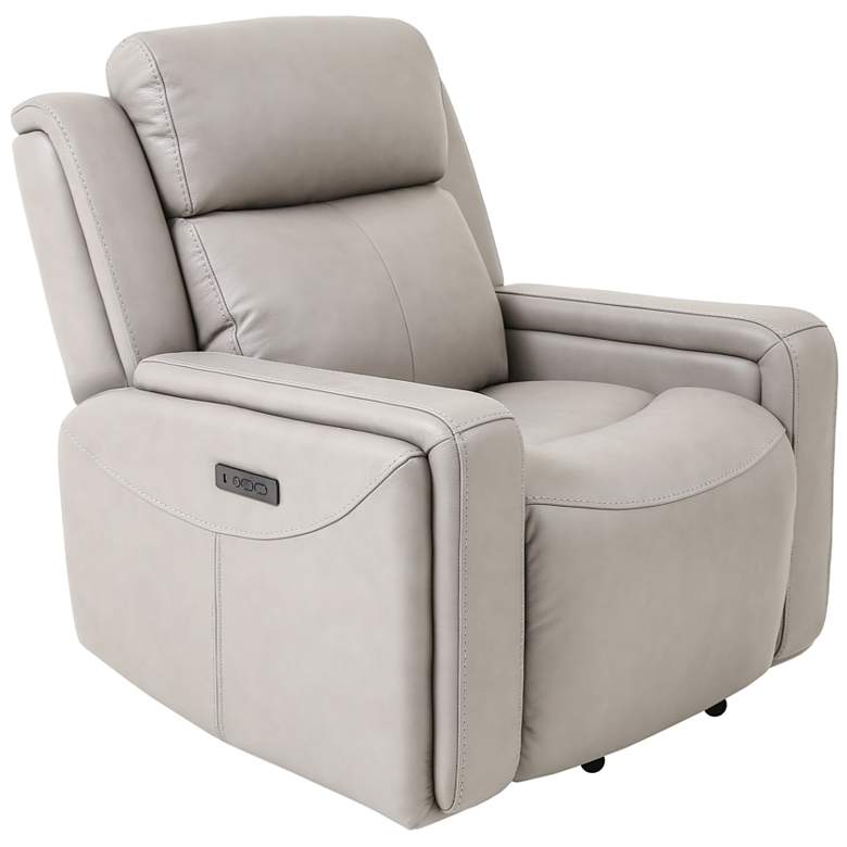 Image 1 Claude Dual Power Recliner Chair in Light Grey Leather and Pine Wood