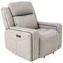 Claude Dual Power Recliner Chair in Light Grey Leather and Pine Wood