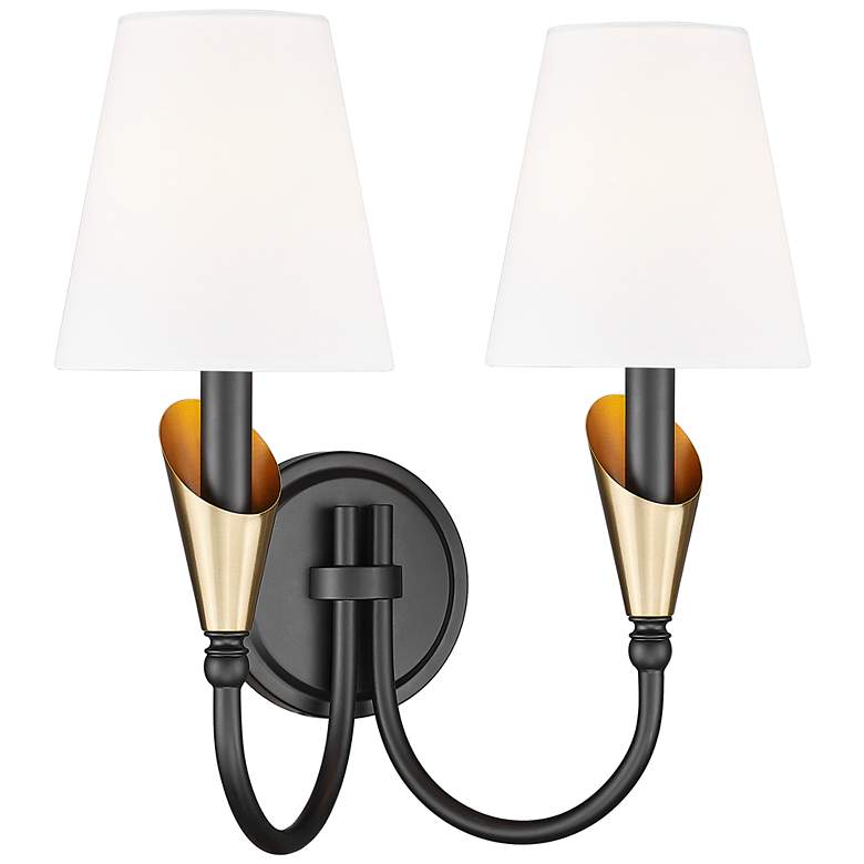 Image 1 Claudelle by Z-Lite Matte Black + Modern Gold 2 Light Wall Sconce