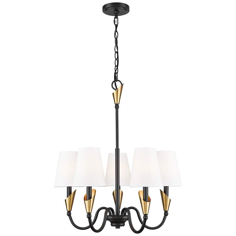 Image 1 Claudelle by Z-Lite Matte Black + Modern Gold 5 Light Chandelier