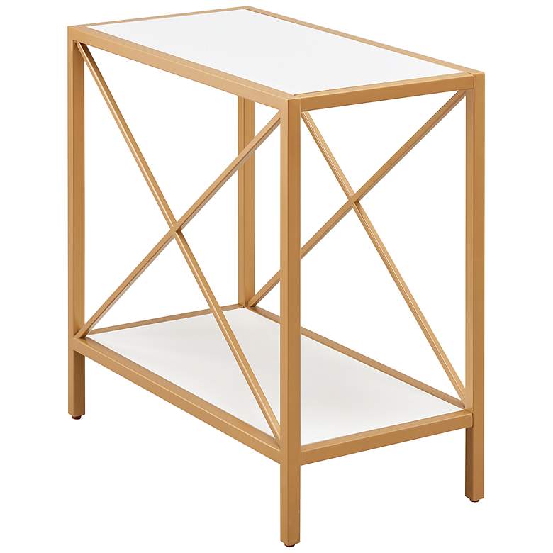 Image 2 Claudette 12 inch Wide White Wood Gold Metal Narrow End Table