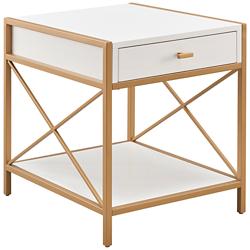 Claudette 24&quot; Wide White Wood Gold Metal 1-Drawer End Table