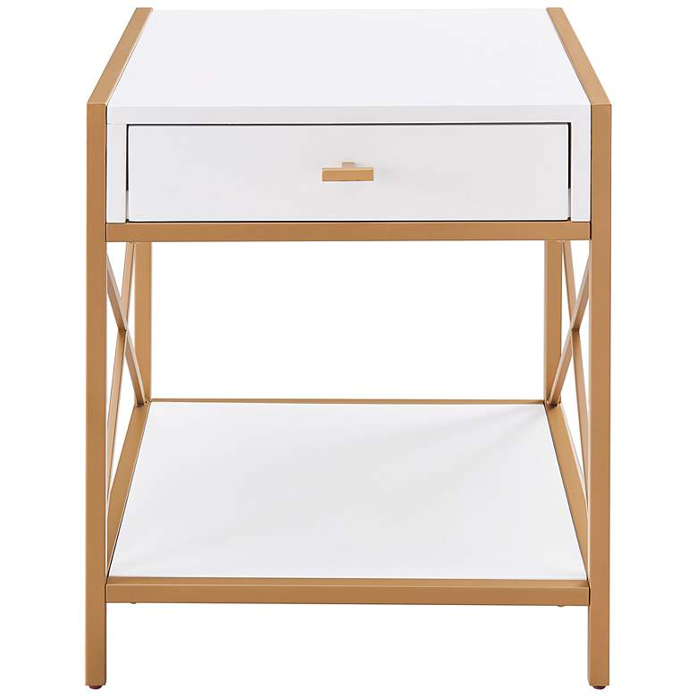 Image 6 Claudette 24" Wide White Wood Gold Metal 1-Drawer End Table more views