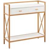 Claudette 30&quot; Wide White Wood Gold Metal 2-Drawer Hall Stand