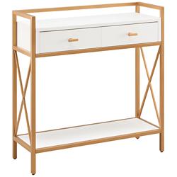 Claudette 30&quot; Wide White Wood Gold Metal 2-Drawer Hall Stand