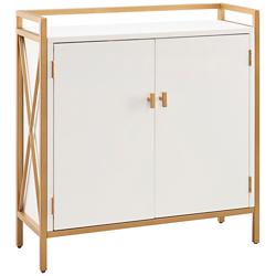Claudette 30&quot;W White Wood Gold Metal 2-Door Foyer Cabinet