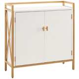 Claudette 30&quot;W White Wood Gold Metal 2-Door Foyer Cabinet