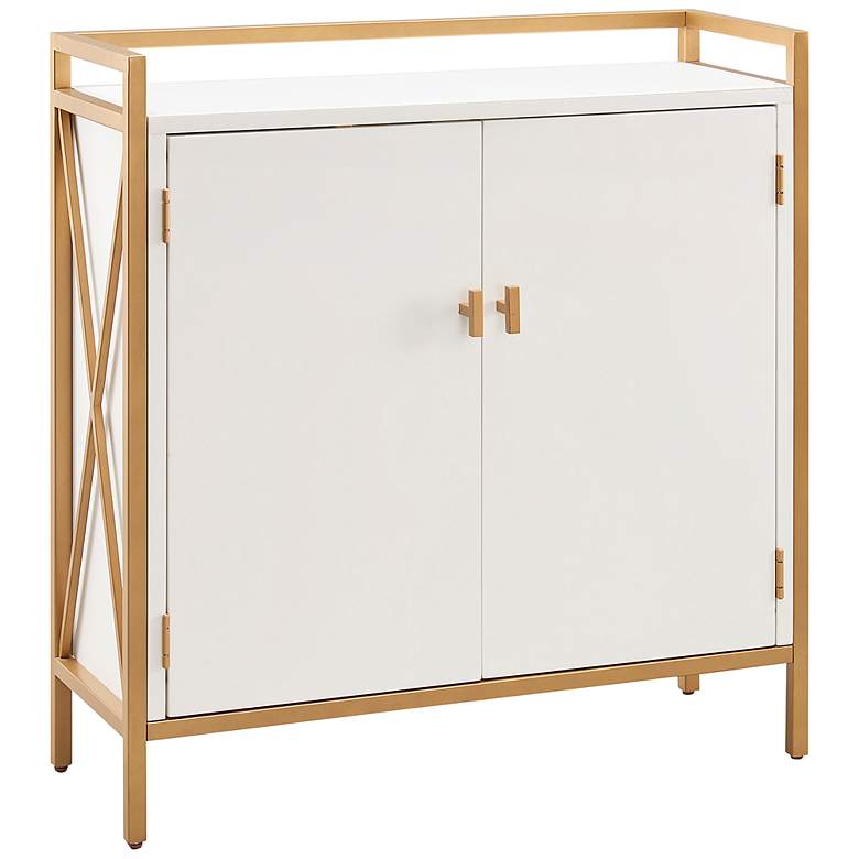 Image 2 Claudette 30 inchW White Wood Gold Metal 2-Door Foyer Cabinet