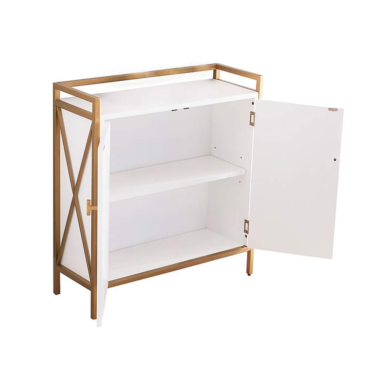 Image 5 Claudette 30"W White Wood Gold Metal 2-Door Foyer Cabinet more views
