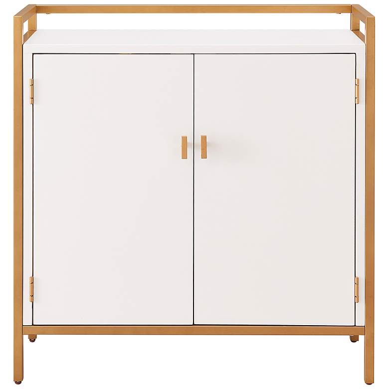 Image 6 Claudette 30 inchW White Wood Gold Metal 2-Door Foyer Cabinet more views
