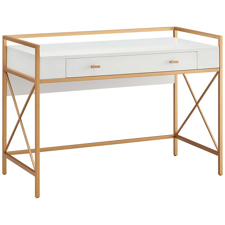 Image 2 Claudette 44"W White Wood Gold Metal Computer Writing Desk