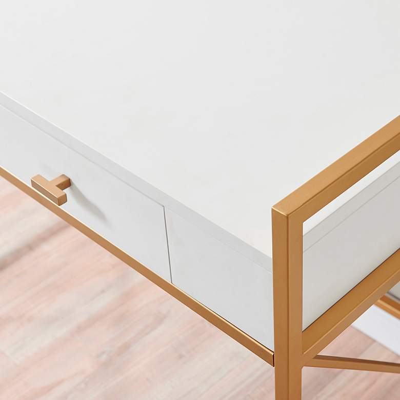 Image 3 Claudette 44"W White Wood Gold Metal Computer Writing Desk more views