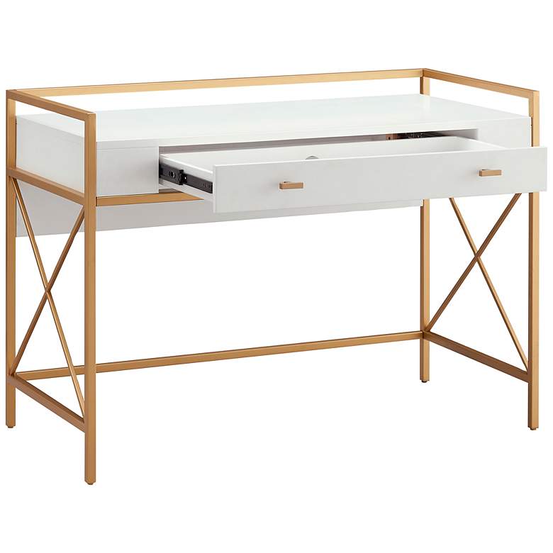 Image 4 Claudette 44"W White Wood Gold Metal Computer Writing Desk more views