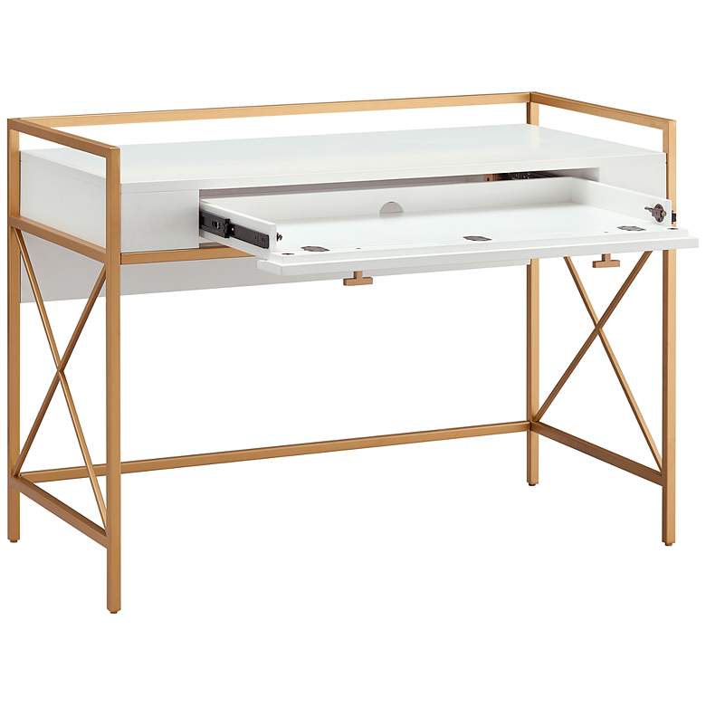 Image 5 Claudette 44 inchW White Wood Gold Metal Computer Writing Desk more views