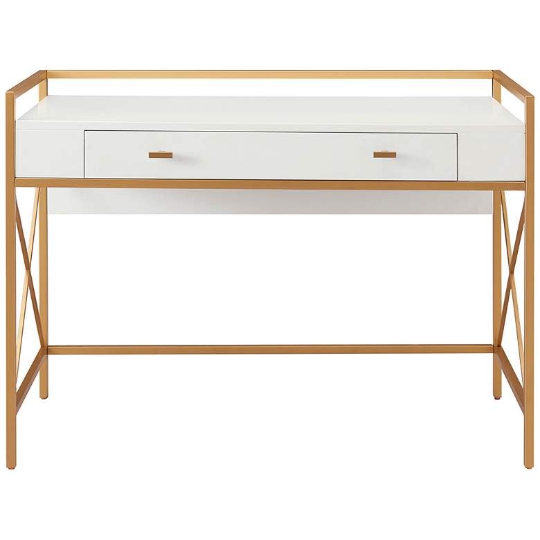 Image 6 Claudette 44"W White Wood Gold Metal Computer Writing Desk more views