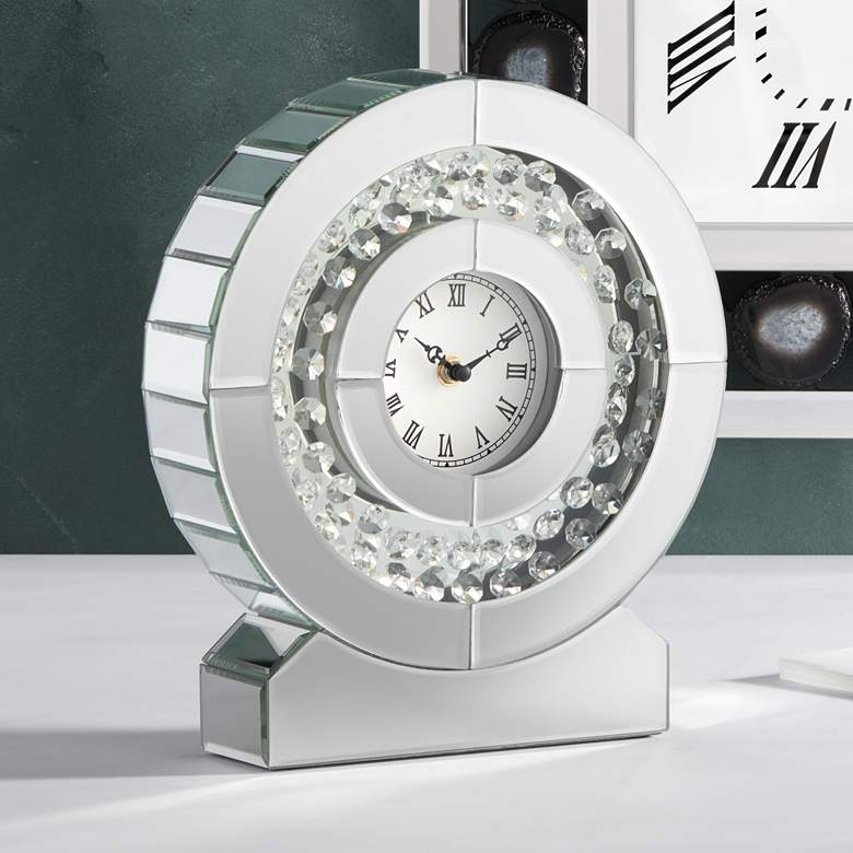 Image 2 Claudyn 12" High Mirrored and Crystal Table Clock