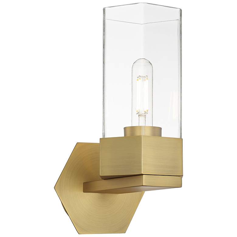 Image 1 Claverack 11.5" High Brushed Brass Sconce With Clear Glass Shade