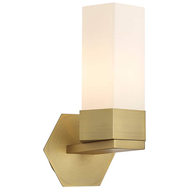 Image 1 Claverack 11.5" High Brushed Brass Sconce With Matte White Glass Shade