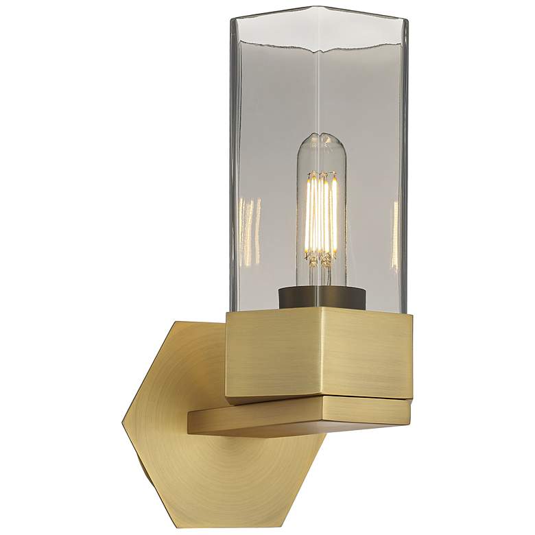 Image 1 Claverack 11.5" High Brushed Brass Sconce With Plated Smoke Glass Shad