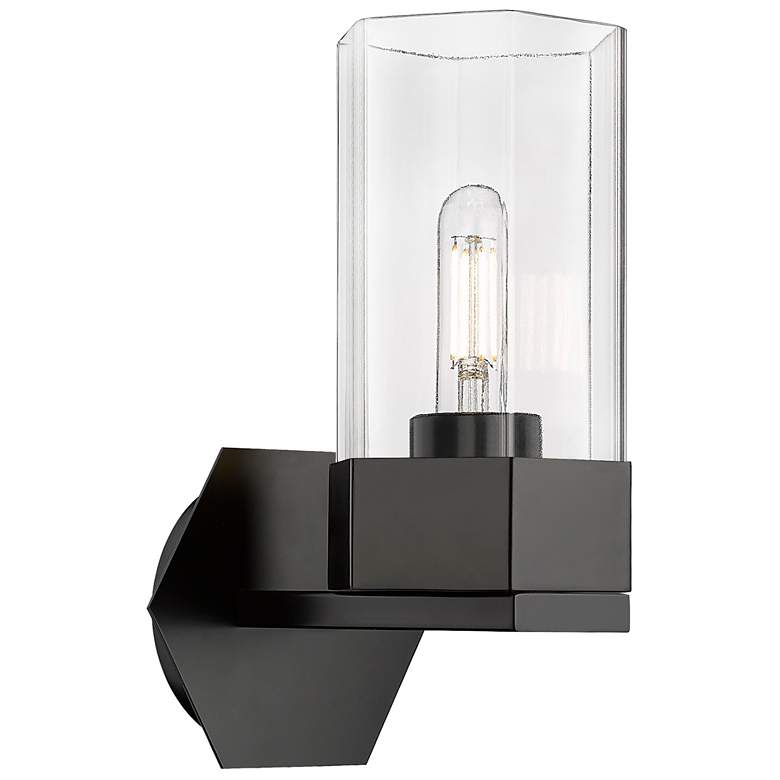 Image 1 Claverack 11.5" High Matte Black Sconce With Clear Glass Shade
