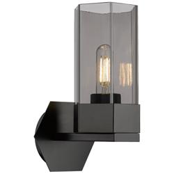 Claverack 11.5&quot; High Matte Black Sconce With Plated Smoke Glass Shade