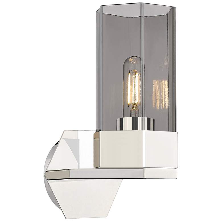 Image 1 Claverack 11.5" High Polished Nickel Sconce With Plated Smoke Glass Sh